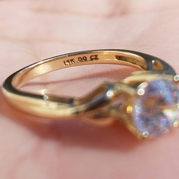 14k Solid Yellow Gold Diamonique Engagement Ring - Picture 5 of 8